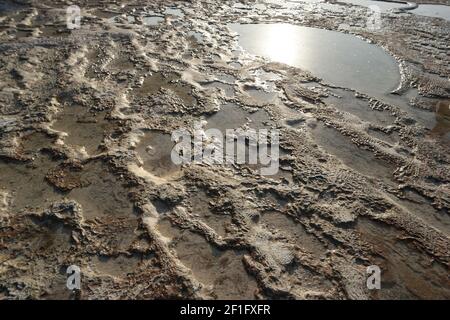 Depositi di calcio dalle sorgenti termali di Pamukkale, Turchia. Foto Stock