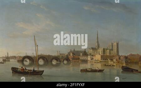 Samuel Scott - la costruzione del ponte di Westminster Foto Stock
