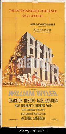 Ben Hur, feat. Wiliam Wyler, Charlton Heston e Jack Hawkins. Poster del film classico, vecchio e vintage. 1959. Foto Stock