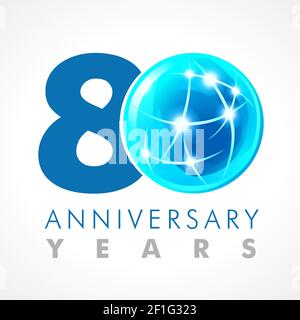 ottantesimo anniversario. logotipo di 80 anni. Congrati luminosi. Modello grafico astratto isolato. Creative 0 segno, cifre 3D. Fino a 80 perc Illustrazione Vettoriale