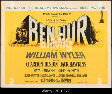 Ben Hur, William Wyler, Charlton Heston, Jack Hawkins. Poster di film d'epoca, stile classico. 1959. Foto Stock