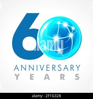 numeri del 60° anniversario. logotipo di 60 anni. Congrati luminosi. Modello grafico astratto isolato. Creative 0 segno, cifre 3D. Fino a 60 perc Illustrazione Vettoriale