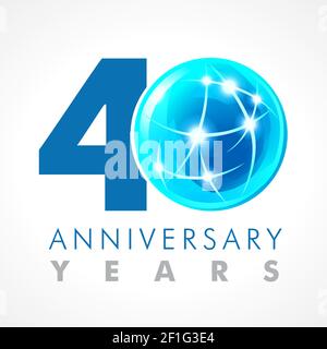 numeri del 40° anniversario. logotipo di 40 anni. Congrati luminosi. Modello grafico astratto isolato. Creative 0 segno, cifre 3D. Fino a 40 perc Illustrazione Vettoriale