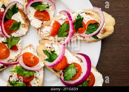 Bruschetta con pomodori Foto Stock