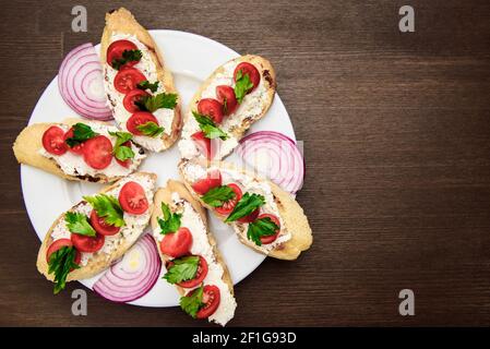 Bruschetta con pomodori Foto Stock