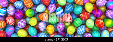 Pila di luminosa e colorata Uova di Pasqua - 3D render Foto Stock