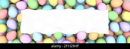 Mucchio di uccelli e uova di Pasqua colorate con bianco bianco bianco spazio - rendering 3d Foto Stock