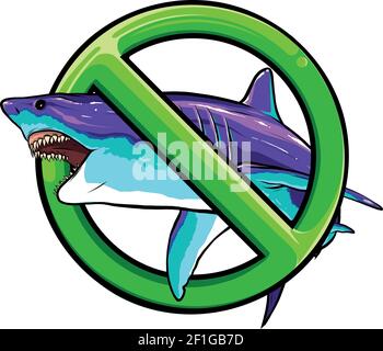 Predatore marino, lo squalo sullo sfondo del segnale di divieto Illustrazione Vettoriale