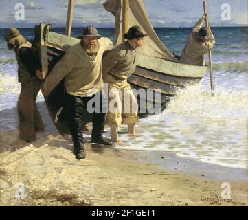 Oscar Björck - Lanciando la barca. Skagen Foto Stock