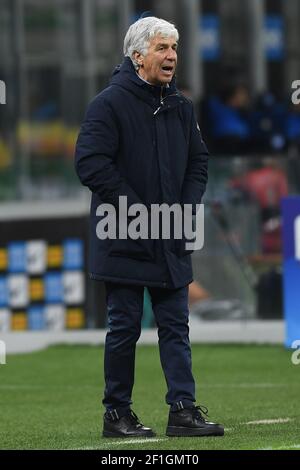 Milano, Italia. 8 marzo 2021. Gian Piero Gasperini di Atalanta BC reagisce durante la serie UNA partita di calcio tra FC Internazionale e Atalanta BC allo stadio San Siro di Milano (Italia), 14 febbraio 2021. Photo Image Sport/Insifefoto Credit: Insifefoto srl/Alamy Live News Foto Stock