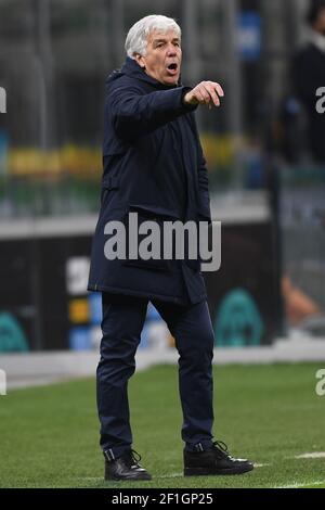 Milano, Italia. 8 marzo 2021. Gian Piero Gasperini di Atalanta BC reagisce durante la Serie A, una partita di calcio tra FC Internazionale e Atalanta BC allo stadio San Siro di Milano (Italia), 14 febbraio 2021. Photo Image Sport/Insifefoto Credit: Insifefoto srl/Alamy Live News Foto Stock