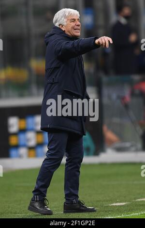 Milano, Italia. 8 marzo 2021. Gian Piero Gasperini di Atalanta BC reagisce durante la Serie A, una partita di calcio tra FC Internazionale e Atalanta BC allo stadio San Siro di Milano (Italia), 14 febbraio 2021. Photo Image Sport/Insifefoto Credit: Insifefoto srl/Alamy Live News Foto Stock