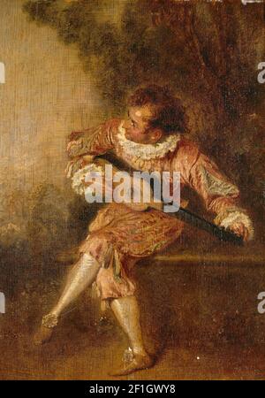 Jean-Antoine Watteau - le donneur de sérénades (Mezetin) Foto Stock