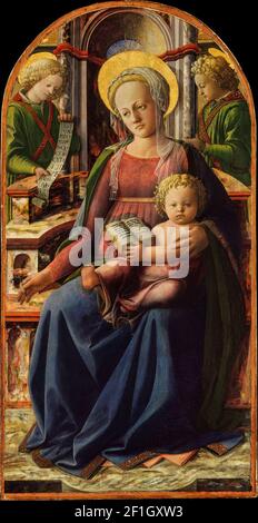 Fra Filippo Lippi - Madonna Col Bambino In Trono Con Due Angeli Foto Stock