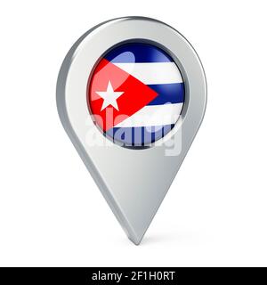 Puntatore mappa con bandiera di Cuba, rendering 3D isolato su sfondo bianco Foto Stock