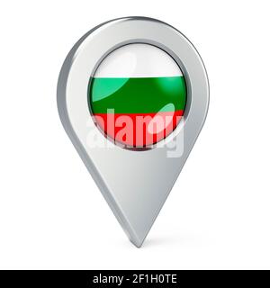 Puntatore a mappa con bandiera della Bulgaria, rendering 3D isolato su sfondo bianco Foto Stock