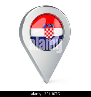 Puntatore mappa con bandiera della Croazia, rendering 3D isolato su sfondo bianco Foto Stock