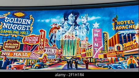 Il Murale 'Echoes of Las Vegas' di Adolfo R. Gonzalez situato nell'Aeroporto Internazionale McCarran, Las Vegas, Nevada, USA Foto Stock