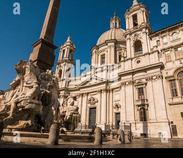 Gian Lorenzo Bernini, Piazza Navona, la Fontana dei Quattro Fiumi, il Rio della Plata in Roma Foto Stock