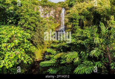 Cascate di Wailua sulla Hana Highway, Maui, Hawaii, Stati Uniti Foto Stock