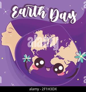 Earth Day Kawaii illustrazione Illustrazione Vettoriale