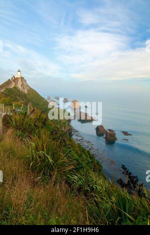 Iconiche forme di terra e isolette rocciose di Nugget Point Nuova Zelanda, la costa di Catlins, la regione di Otago, Nuova Zelanda Foto Stock