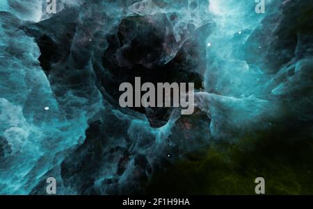nebulosa blu e verde sfondo astratto con tunnel scuro. rendering 3d Foto Stock