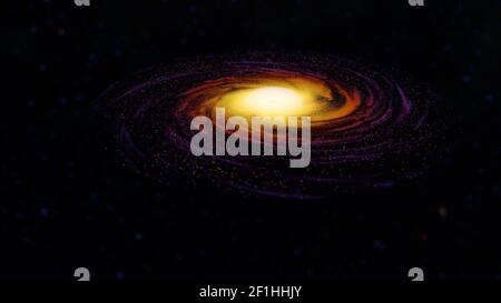 Spirale galaxy arancione nello spazio 3D illustrazione Foto Stock