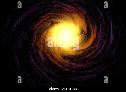 Galassia arancione a spirale nello spazio vista frontale in alto illustrazione 3d Foto Stock