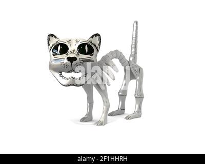 Divertente souvenir di gatto scheletro dal messico illustrazione 3d isolato in bianco Foto Stock