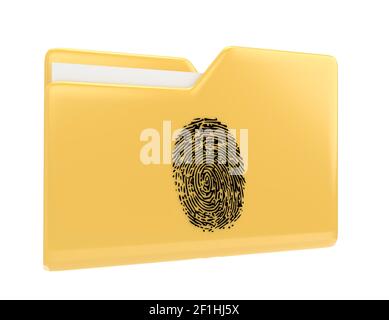 Cartella di file gialla con l'icona dell'illustrazione 3d dell'impronta digitale isolata bianco Foto Stock