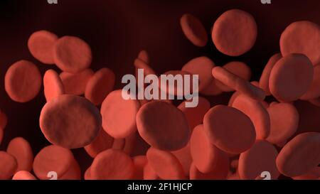 3d reso le cellule rosse del sangue in vena Foto Stock