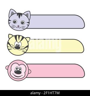Set di carte per bambini su sfondo bianco. Carino cartoon animale doodle collezione. Grafica per bambini. Kawaii. Immagine per il biglietto di compleanno, poster, adesivo. Vect Illustrazione Vettoriale
