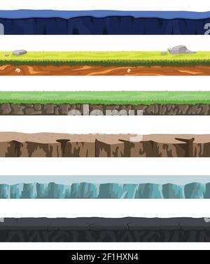 Terreni senza giunture con diversi tipi di terreno e terreno per l'illustrazione vettoriale del disegno del gioco dell'interfaccia utente Illustrazione Vettoriale