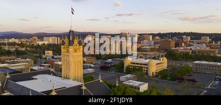 Riverfront Park e Cascate nel Centro cittadino Urbano di Spokane, Washington Foto Stock