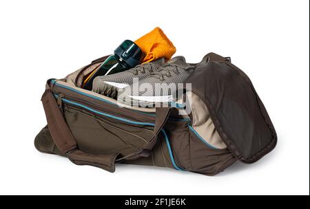 Borsa sportiva con attrezzature sportive Foto Stock