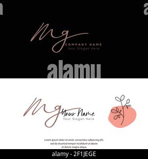 M G MG scrittura a mano e logo della firma della lettera iniziale. Beauty Vector primo logo .Moda, boutique, floreale e botanico Illustrazione Vettoriale