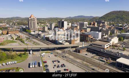 Case di prospettiva aerea sul centro di Hillside Uban City Centre Roanoke Virginia Foto Stock