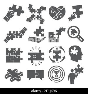 Icone di puzzle impostate su sfondo bianco Illustrazione Vettoriale
