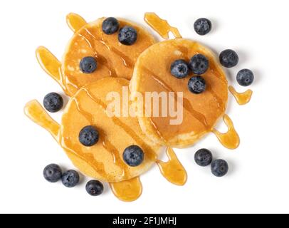 Pancake con mirtilli e sciroppo Foto Stock