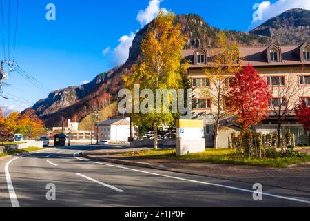 Sounkyo onsen villaggio, Hokkaido, Giappone. Foto Stock