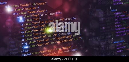 html front-end web sviluppo di linguaggio di programmazione per la codifica di siti web. banner di supporti misti Foto Stock
