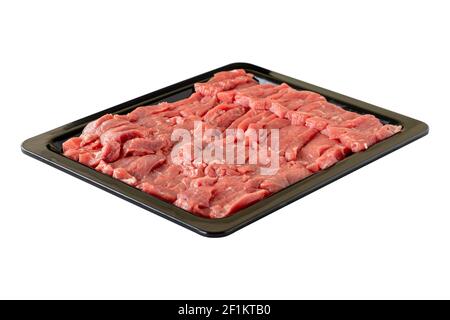 Carne grezza tagliata verticalmente isolata su fondo bianco Foto Stock