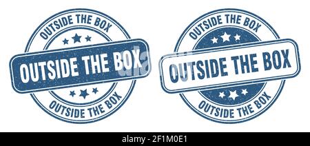 all'esterno della confezione. al di fuori della scatola segno. rotonda grunge etichetta Illustrazione Vettoriale