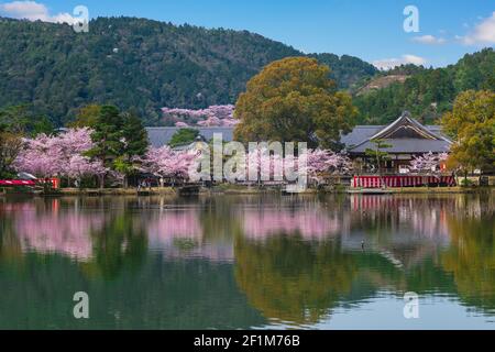 Tempio di Daikakuji e stagno di osawa ad Arashiyama, Kyoto, kinki, giappone Foto Stock