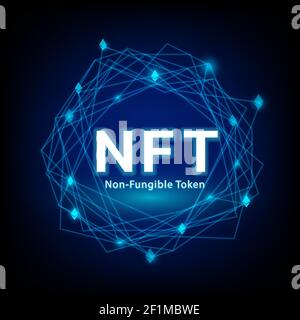 Concetto di NFT, token non fungibile con vettore di rete al buio sfondo Illustrazione Vettoriale