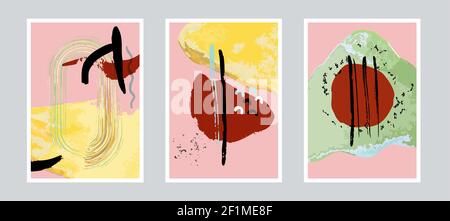 Composizioni astratte moderne e alla moda di metà secolo. Collezione d'arte geometric textured wall art. Banner astratto scandinavo. Stampa nordica neutra. Scorte Illustrazione Vettoriale
