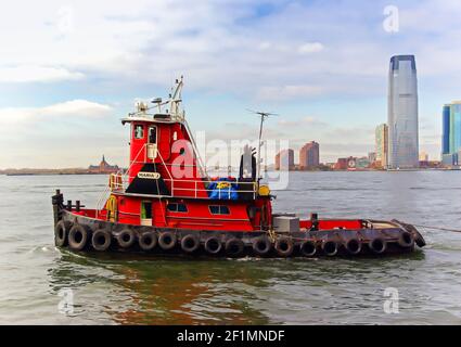 Tugboat sul fiume Hudson a New York, Stati Uniti Foto Stock