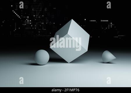 Forma di base dell'oggetto 3D, concetto di tecnologia e informazioni, rendering di illustrazioni 3D Foto Stock