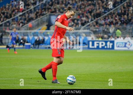 Zlatan Ibrahimovic (psg) durante la partita di calcio finale della Coppa di Lega Francese tra SC Bastia e Paris Saint Germain il 11 aprile 2015 allo Stade de France di Saint Denis. Foto Stephane Allaman / DPPI Foto Stock